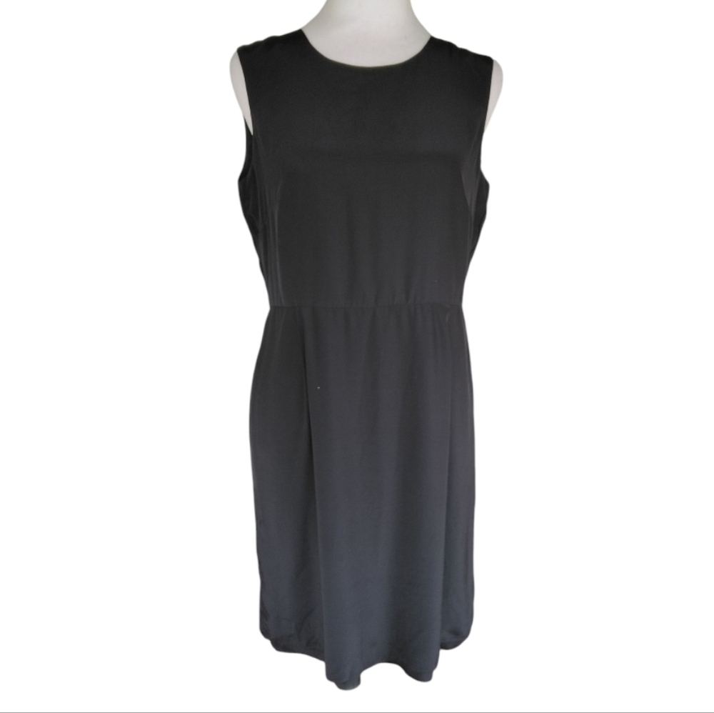 Garnet Hill Black 100% Silk Sheath Midi Dress LBD Size 8P